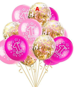 15pcs Foil Latex Confetti Balloon Baby One Year Old Happy Birthday Party - Lusy Store