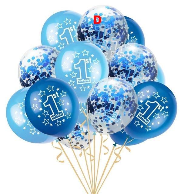 15pcs Foil Latex Confetti Balloon Baby One Year Old Happy Birthday Party - Lusy Store