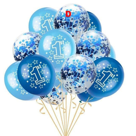 15pcs Foil Latex Confetti Balloon Baby One Year Old Happy Birthday Party - Lusy Store
