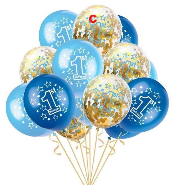 15pcs Foil Latex Confetti Balloon Baby One Year Old Happy Birthday Party - Lusy Store