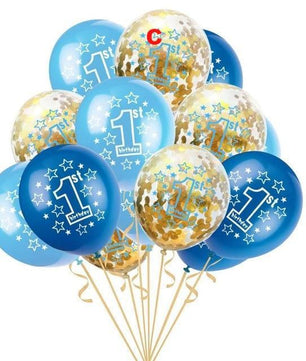 15pcs Foil Latex Confetti Balloon Baby One Year Old Happy Birthday Party - Lusy Store