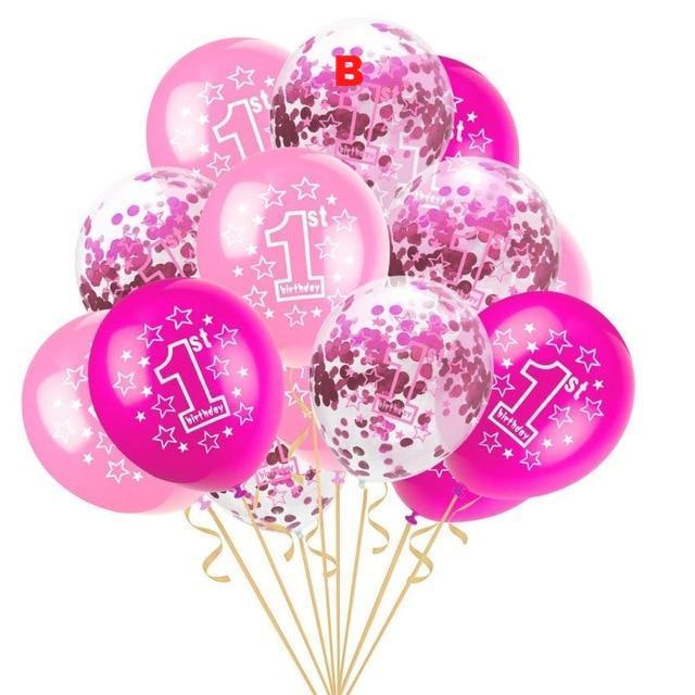 15pcs Foil Latex Confetti Balloon Baby One Year Old Happy Birthday Party - Lusy Store