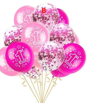 15pcs Foil Latex Confetti Balloon Baby One Year Old Happy Birthday Party - Lusy Store
