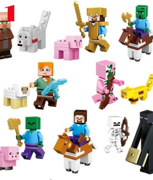 16Pcs/Lot Minecraft Steve Alex Zombie Enderman Reuben Skeleton Weapon Action Figures Toys - Lusy Store