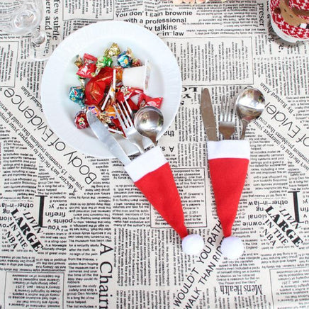 1PC Christmas Decorative tableware Knife Fork Set Lovely Christmas Hat Storage - Lusy Store