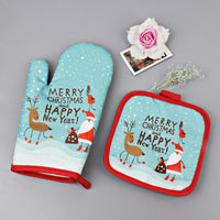 1Set Oven Mitts Christmas Baking Anti-Hot Gloves And Pad Oven And Microwave Insulation Mat For Home Xmas Party - Lusy Store