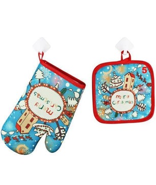 1Set Oven Mitts Christmas Baking Anti-Hot Gloves And Pad Oven And Microwave Insulation Mat For Home Xmas Party - Lusy Store