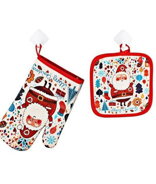 1Set Oven Mitts Christmas Baking Anti-Hot Gloves And Pad Oven And Microwave Insulation Mat For Home Xmas Party - Lusy Store