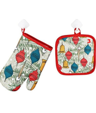 1Set Oven Mitts Christmas Baking Anti-Hot Gloves And Pad Oven And Microwave Insulation Mat For Home Xmas Party - Lusy Store