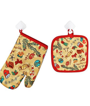 1Set Oven Mitts Christmas Baking Anti-Hot Gloves And Pad Oven And Microwave Insulation Mat For Home Xmas Party - Lusy Store
