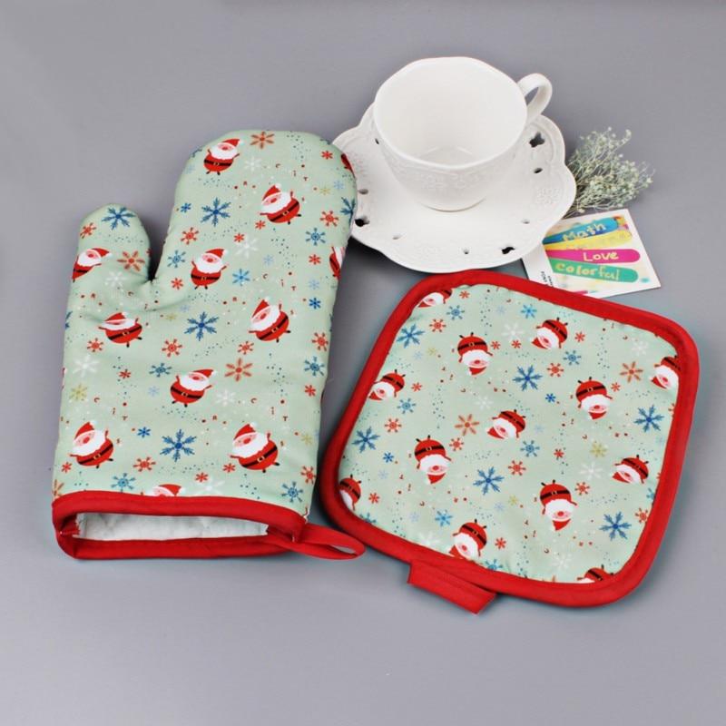 1Set Oven Mitts Christmas Baking Anti-Hot Gloves And Pad Oven And Microwave Insulation Mat For Home Xmas Party - Lusy Store