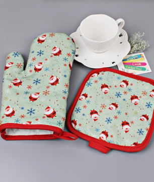 1Set Oven Mitts Christmas Baking Anti-Hot Gloves And Pad Oven And Microwave Insulation Mat For Home Xmas Party - Lusy Store