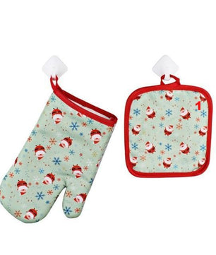 1Set Oven Mitts Christmas Baking Anti-Hot Gloves And Pad Oven And Microwave Insulation Mat For Home Xmas Party - Lusy Store
