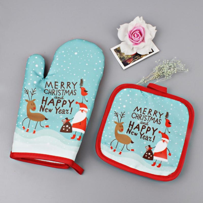 1Set Oven Mitts Christmas Baking Anti-Hot Gloves And Pad Oven And Microwave Insulation Mat For Home Xmas Party - Lusy Store