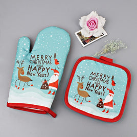 1Set Oven Mitts Christmas Baking Anti-Hot Gloves And Pad Oven And Microwave Insulation Mat For Home Xmas Party - Lusy Store