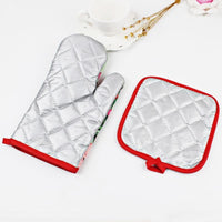 1Set Oven Mitts Christmas Baking Anti-Hot Gloves And Pad Oven And Microwave Insulation Mat For Home Xmas Party - Lusy Store
