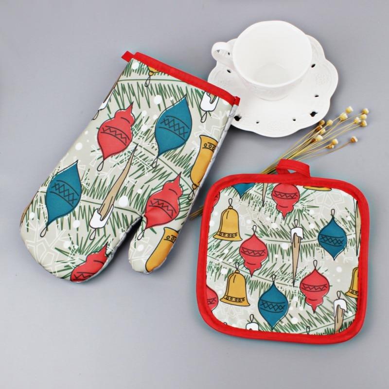 1Set Oven Mitts Christmas Baking Anti-Hot Gloves And Pad Oven And Microwave Insulation Mat For Home Xmas Party - Lusy Store