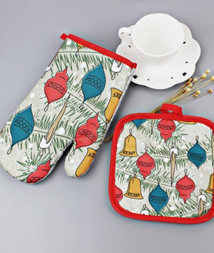 1Set Oven Mitts Christmas Baking Anti-Hot Gloves And Pad Oven And Microwave Insulation Mat For Home Xmas Party - Lusy Store