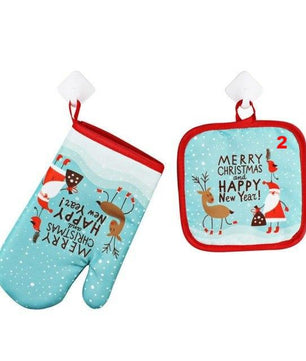 1Set Oven Mitts Christmas Baking Anti-Hot Gloves And Pad Oven And Microwave Insulation Mat For Home Xmas Party - Lusy Store