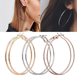 3 Pair Fashion Lady Women Thin Round Big Large Dangle Hoop Loop Earrings - Lusy Store
