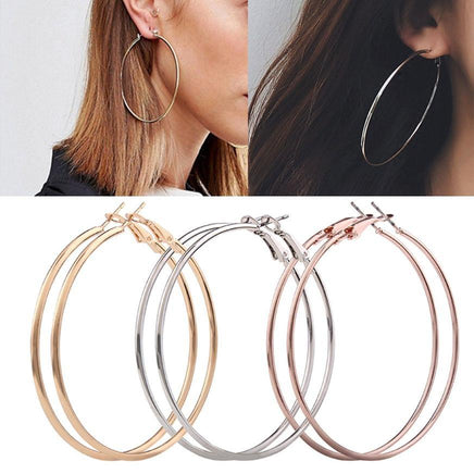 3 Pair Fashion Lady Women Thin Round Big Large Dangle Hoop Loop Earrings - Lusy Store