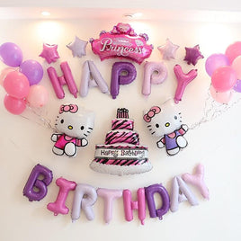 33pcs/lot Pink Unicorn Color Happy Birthday Letter Hello Kitty balloons Baby Shower Party Background Wall Decoration - Lusy Store
