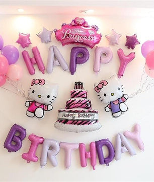33pcs/lot Pink Unicorn Color Happy Birthday Letter Hello Kitty balloons Baby Shower Party Background Wall Decoration - Lusy Store