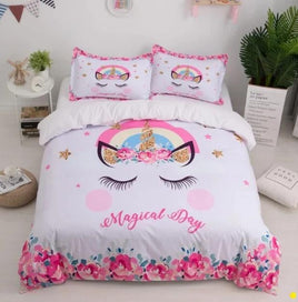 3D Cute Unicorn Bedding Sets Duvet Cover Kids Bedding Sets Twin/Full/Queen/King Size Dot Yellow