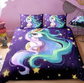3D Digital Unicorn Bedding Sets Duvet Cover Kids Bedding Sets 100% Microfiber Rainbow Color Twin/Full/Queen/King Size - Lusy Store