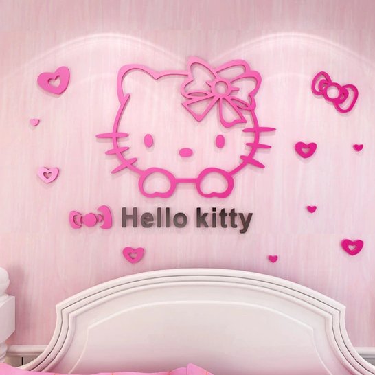 3D Hello Kitty Wall Sticker Decal Cute Surface Background For Kids Bedroom Decor - Lusy Store