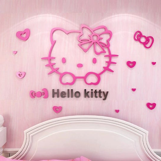 3D Hello Kitty Wall Sticker Decal Cute Surface Background For Kids Bedroom Decor - Lusy Store