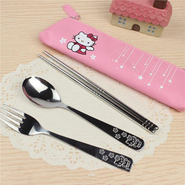 3PCS/SET Cartoon Hello Kitty Stainless Steel Travel Dinnerware Set - Lusy Store
