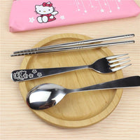 3PCS/SET Cartoon Hello Kitty Stainless Steel Travel Dinnerware Set - Lusy Store