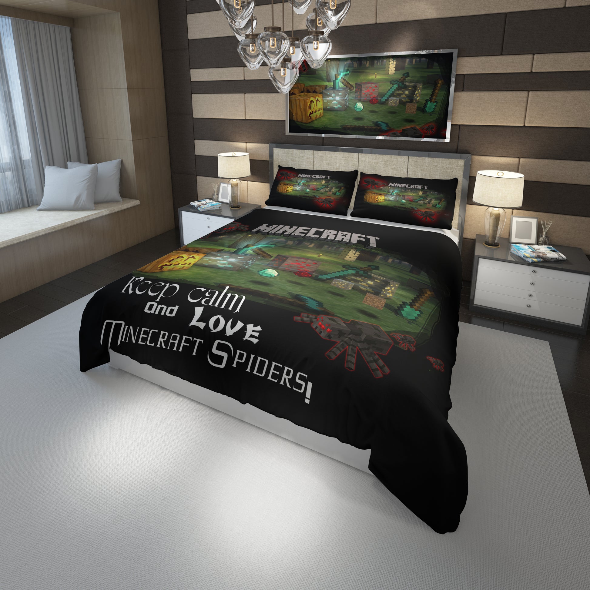 Minecraft bedding funny minecraft spider kids bedroom sets - Lusy Store