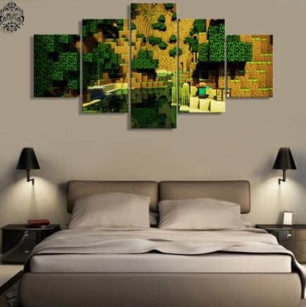 5 Panel Canvas Printed Pictures Minecraft Home Decoration Wall Art Game Poster - Lusy Store