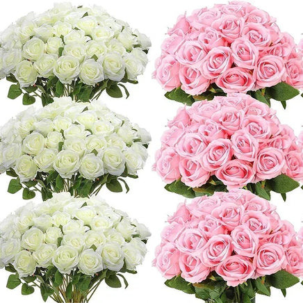 50 Roses Bouquet Artificial Rose Flower Silk Party Decorations - Lusy Store LLC