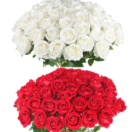 50 Roses Bouquet Artificial Roses Flowers Velvet Wedding Decoration - Lusy Store LLC