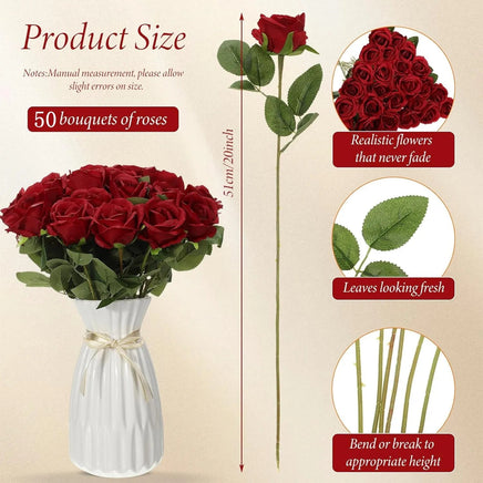 50 Roses Bouquet Velvet Rose Artificial Wedding Bouquet Party Home Decor - Lusy Store LLC