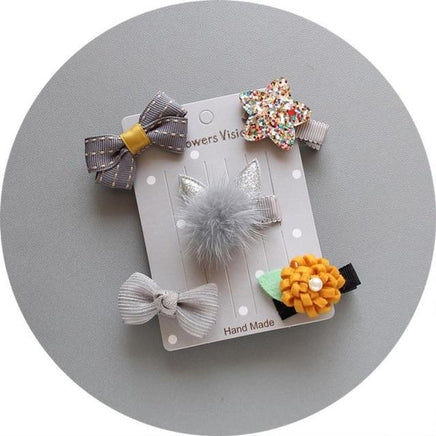 5Pcs Kids Infant Hairpin Baby Girl Bow Flower Barrettes Star Hair Clip - Lusy Store