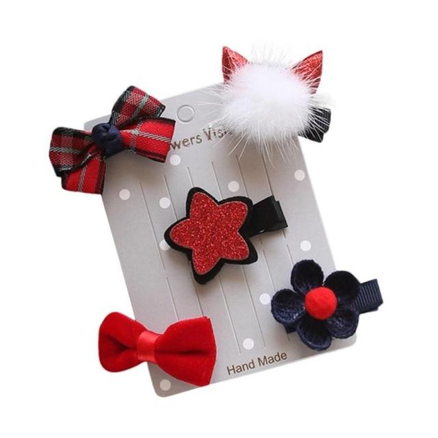 5Pcs Kids Infant Hairpin Baby Girl Bow Flower Barrettes Star Hair Clip - Lusy Store