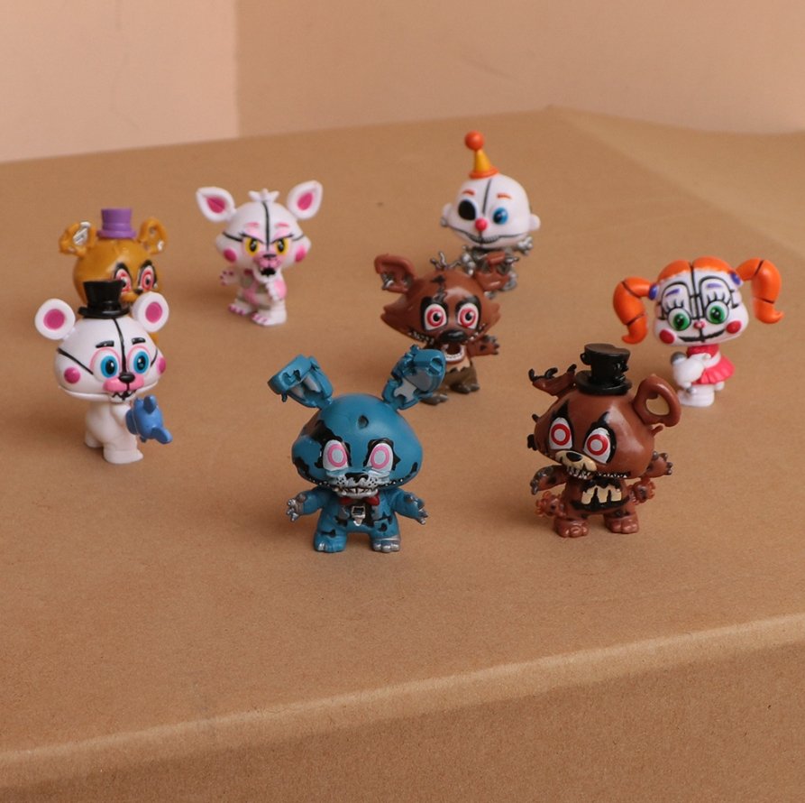 8 Pcs Five Nights At Freddy's Golden Freddy Foxy Bonnie Chica Foxy Mini Action Figure Toys - Lusy Store