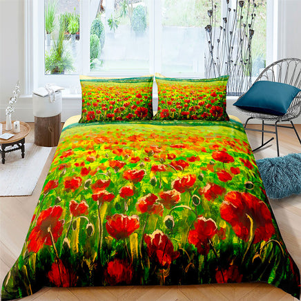 Flowers Bedding Oil Painting Bedclothes Art Duvet Cover Set D578