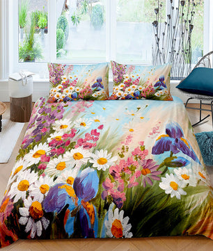 Flowers Bedding Oil Painting Bedclothes Art Duvet Cover Set D578