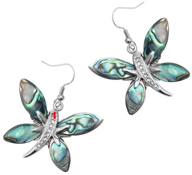 Abalone shell dragonfly butterfly drop dangle earrings jewelry mothers day - Lusy Store