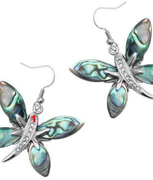 Abalone shell dragonfly butterfly drop dangle earrings jewelry mothers day - Lusy Store