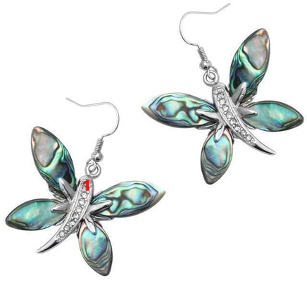 Abalone shell dragonfly butterfly drop dangle earrings jewelry mothers day - Lusy Store
