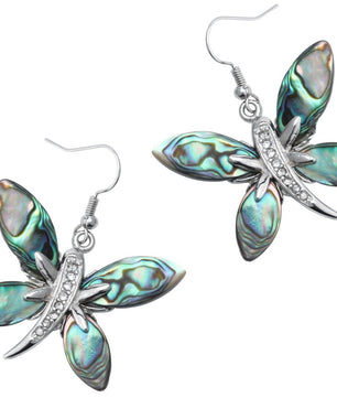 Abalone shell dragonfly butterfly drop dangle earrings jewelry mothers day - Lusy Store
