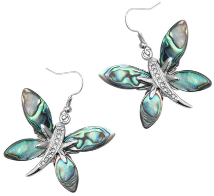 Abalone shell dragonfly butterfly drop dangle earrings jewelry mothers day - Lusy Store