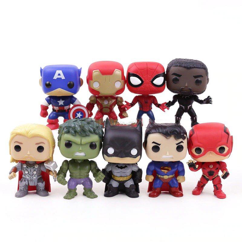 Action Figure Toys Sets 9pcs Captain America Iron Man Spiderman Black Panther Thor PVC DC Super Heroes - Lusy Store