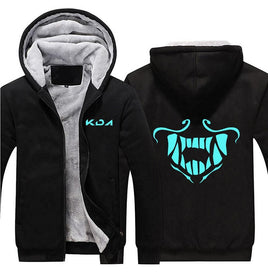 Akali The Rogue Assassin Hero Heroine Mouth Mask Pattern Hoodies Zip Up Black Polyester Fleece Sweatshirts Coats - Lusy Store